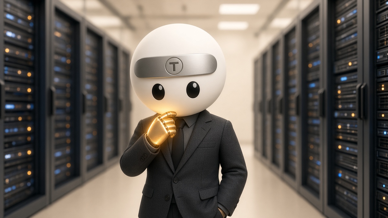 Stand Easy Ops Agent Desk AI agent thinking in a server room