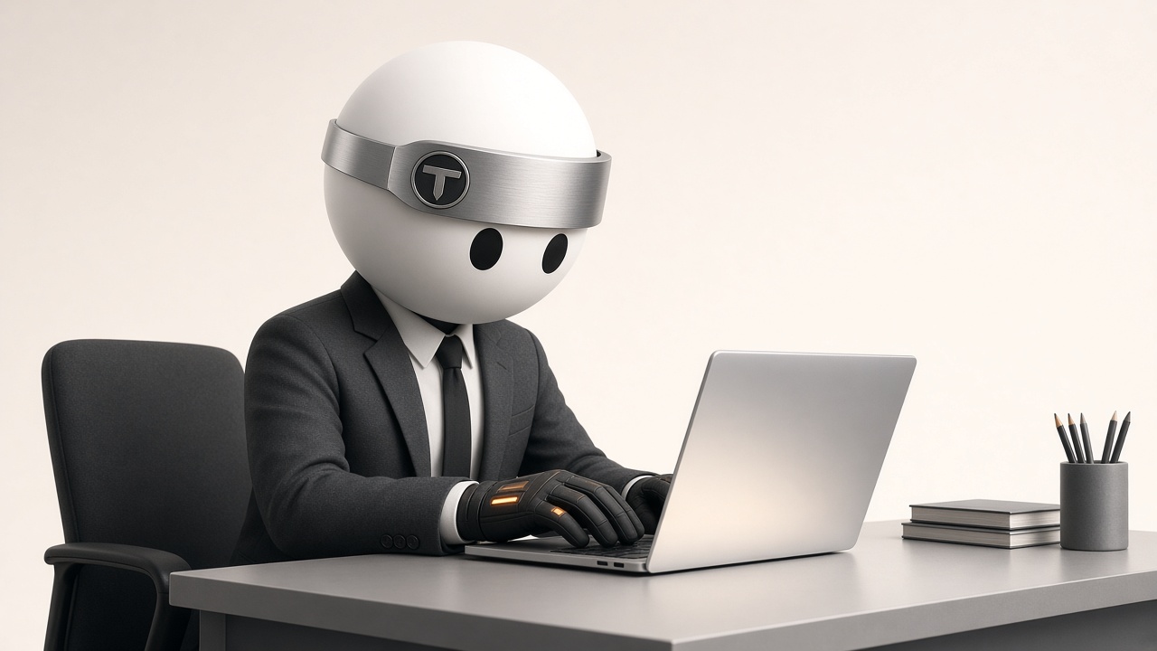 Stand Easy Ops Agent Desk AI agent investigating at a laptop